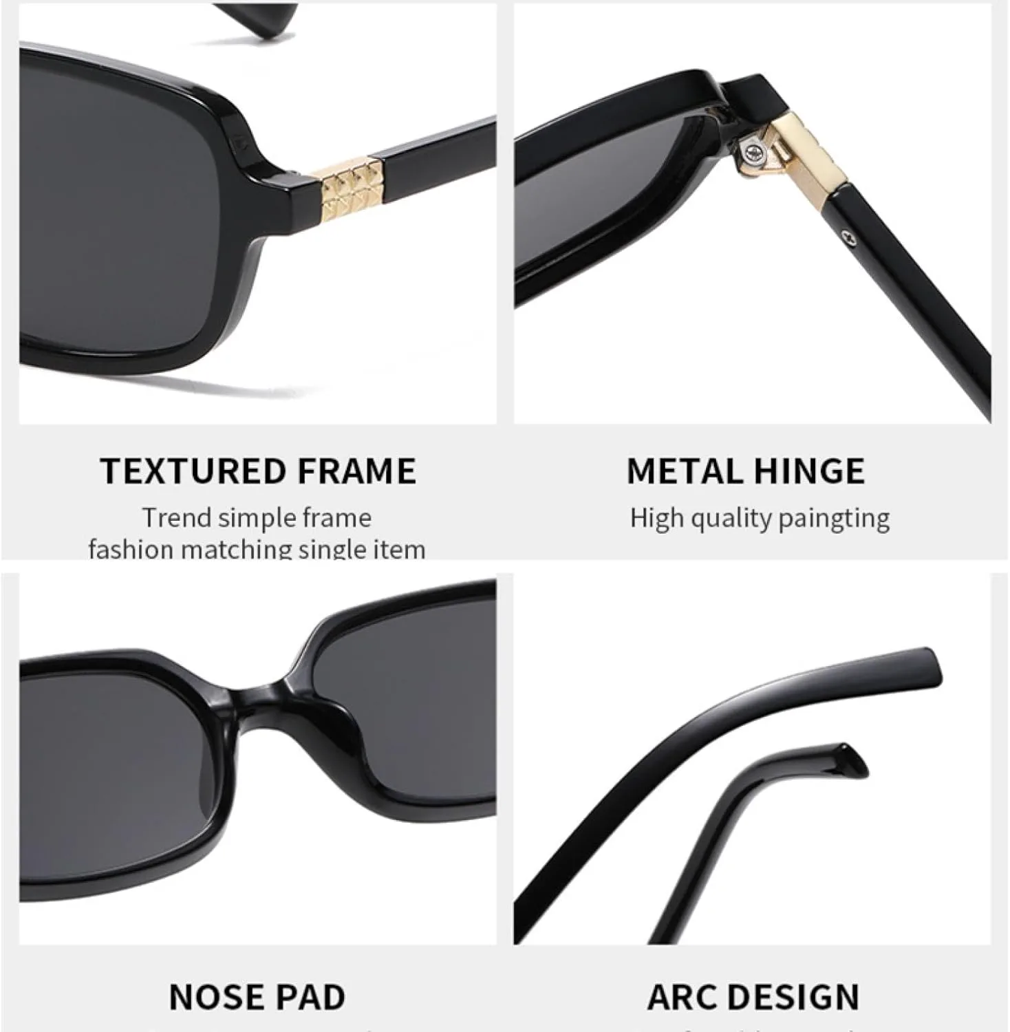 

Модные женские солнцезащитные очки маленького прямоугольного размера в стиле ретро, ​​мужские солнцезащитные очки с защитой от УФ-излучения UV400 TVTBBVV, Black Grey