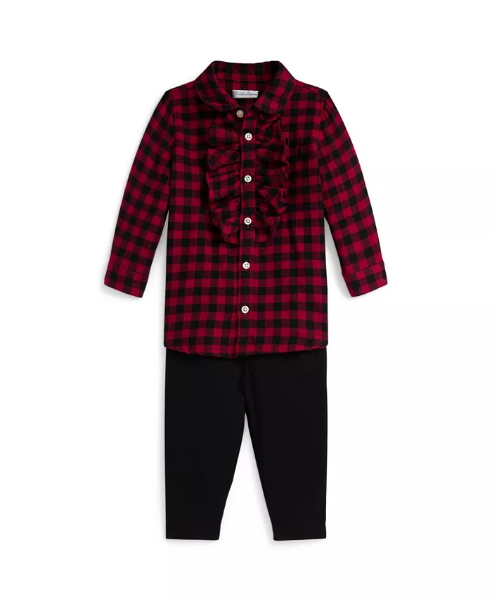 

Детский комплект для мальчиков и девочек из двух предметов: клетчатая рубашка из твила и леггинсы из джерси Polo Ralph Lauren, мультиколор