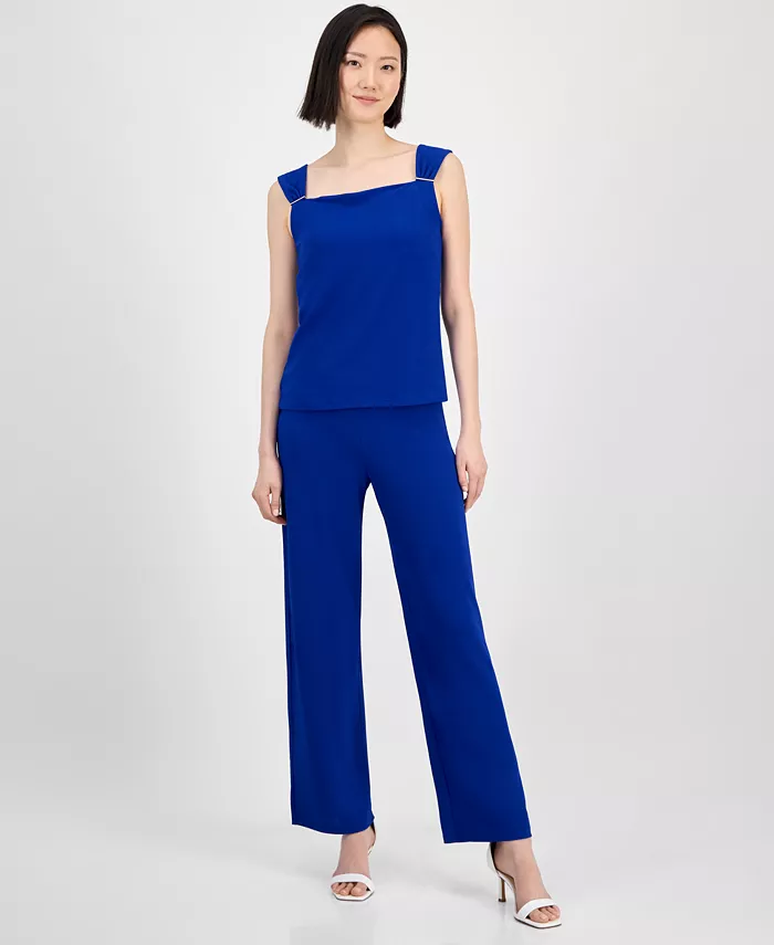 

Укороченные брюки на резинке с высокой посадкой и широкими штанинами Anne Klein, синий