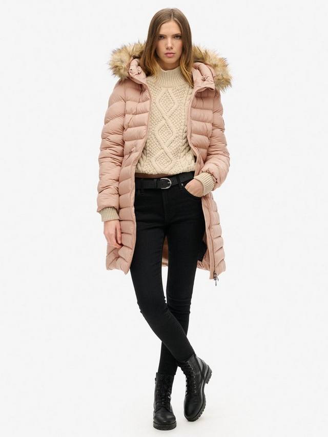 

Пальто средней длины с капюшоном из искусственного меха fuji Superdry, цвет Winter Taupe