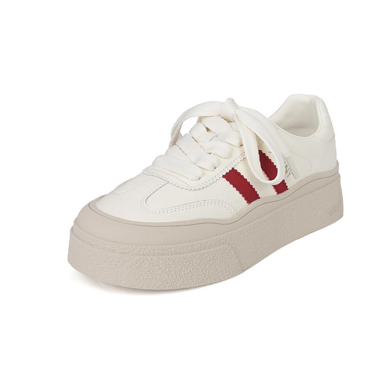JOSINY Женские низкие кеды бежево-красные (высота каблука 4,5 см), цвет Beige/Red (Heel Height 4.5CM) — фото 2