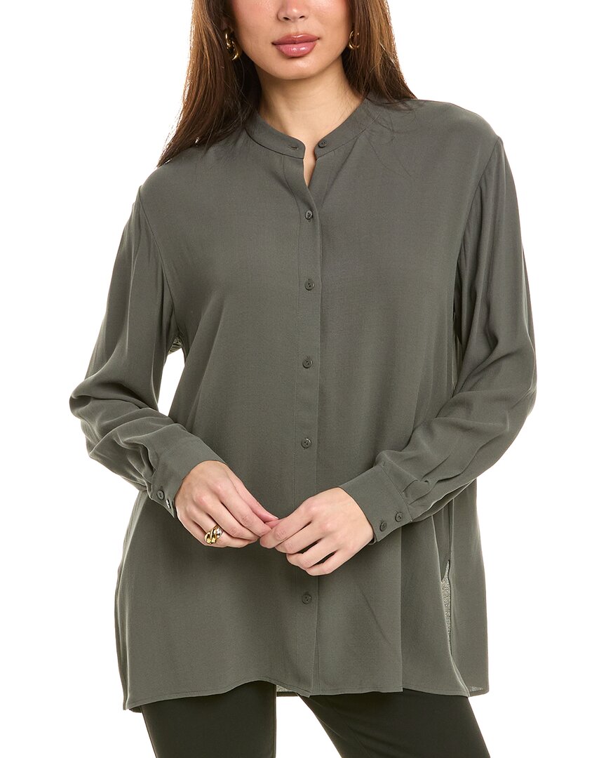

Шелковая рубашка с воротником-стойкой EILEEN FISHER, зеленый