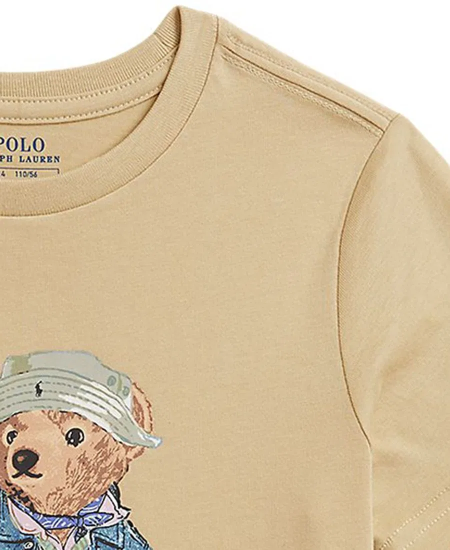 Детская футболка с коротким рукавом Polo Bear для мальчиков 2-7 лет Polo Ralph Lauren, бежевый — фото 3