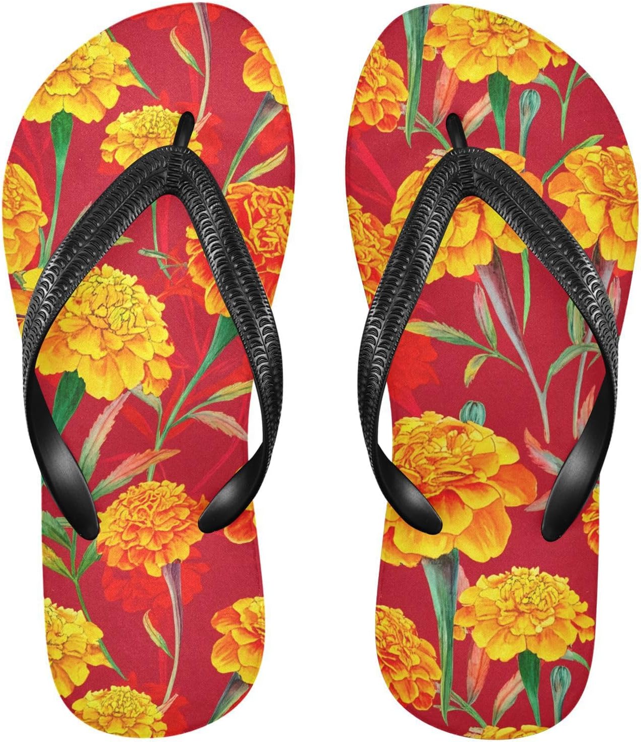 

Красные шлепанцы с рисунком в виде листьев бархатцев, пляжные сандалии-вьетнамки, резинескользящие летние тапочки для женщин и мужчин Sinestour