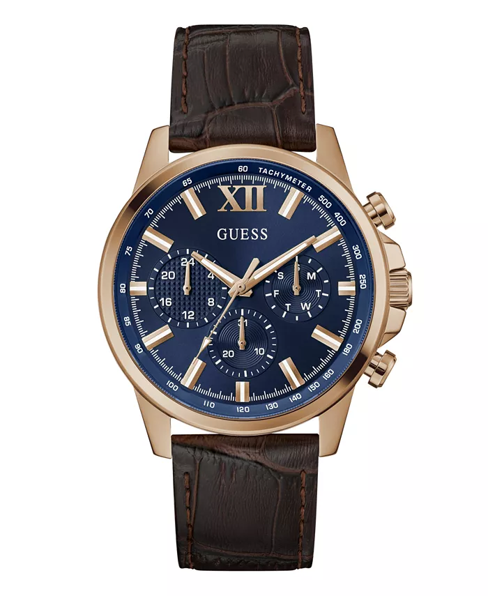 

Мужские многофункциональные часы из натуральной коричневой кожи, 44 мм GUESS