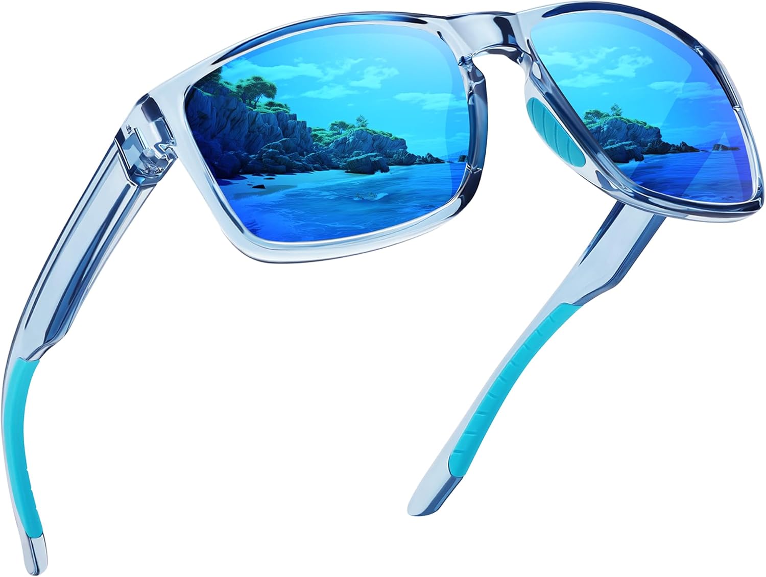 

Спортивные поляризованные солнцезащитные очки для мужчин и женщин с защитой от УФ-излучения, небьющиеся, для вождения, бега, рыбалки, походов Ofwin, Clear Blue Frame/Blue Mirror Lens