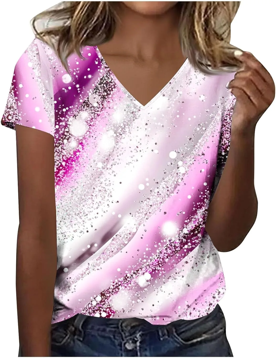 

Женская футболка с V-образным вырезом и короткими рукавами, летняя, с цветочным принтом