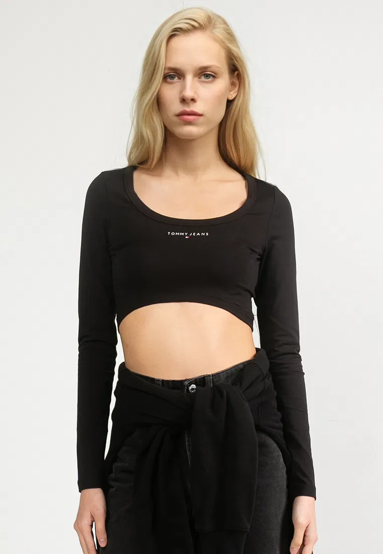 Футболка, облегающая, Tjw Slim Sp Crp Linear Ls Tee, белый Tommy Hilfiger