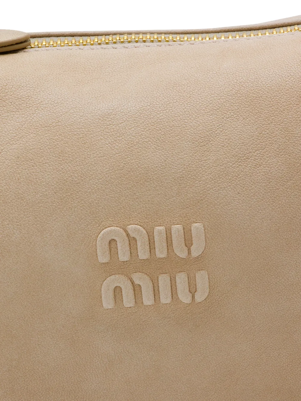 Кожаная сумка на плечо с логотипом Miu Miu, бежевый — фото 4
