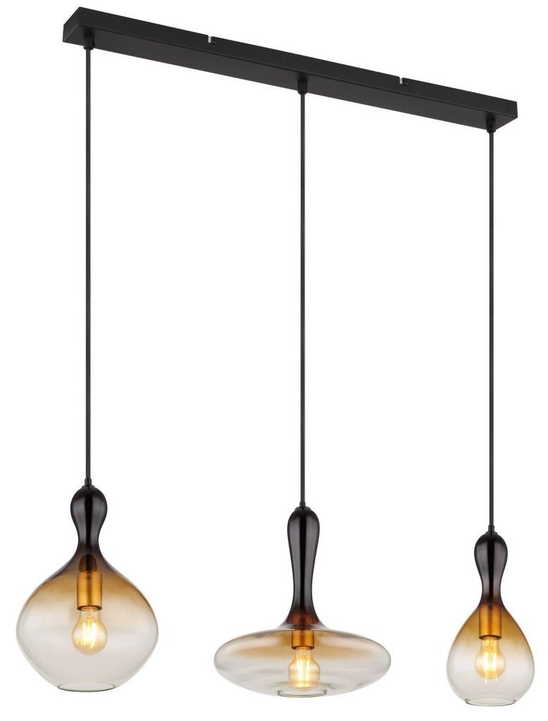 

[T] Globo Lighting подвесной светильник металлический черный матовый, матовый металл золотого цвета, дымчатое стекло, янтарный, прозрачный, черный текстильный кабель, высоту можно укоротить, ДхШхВ: 1015х330х1200мм, диаметр стекла: 1 х 16,5 см, 2...