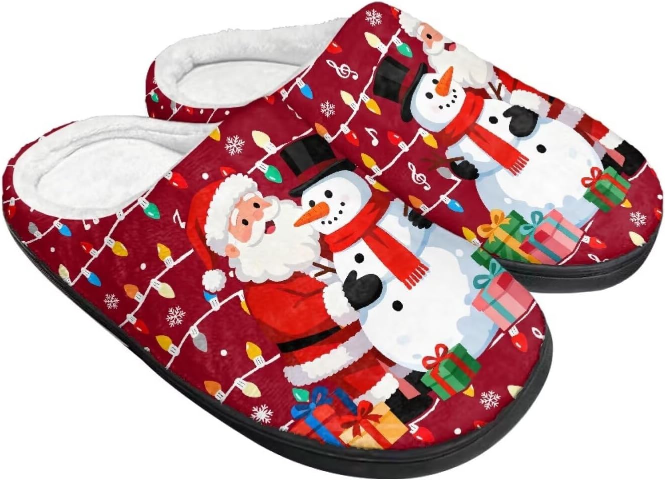 

Женские уютные пушистые тапочки унисекс с легким надеванием, повседневные домашние тапочки для спальни с противоскользящей подошвой для мужчин Tomeusey, Santa Claus and Snowman