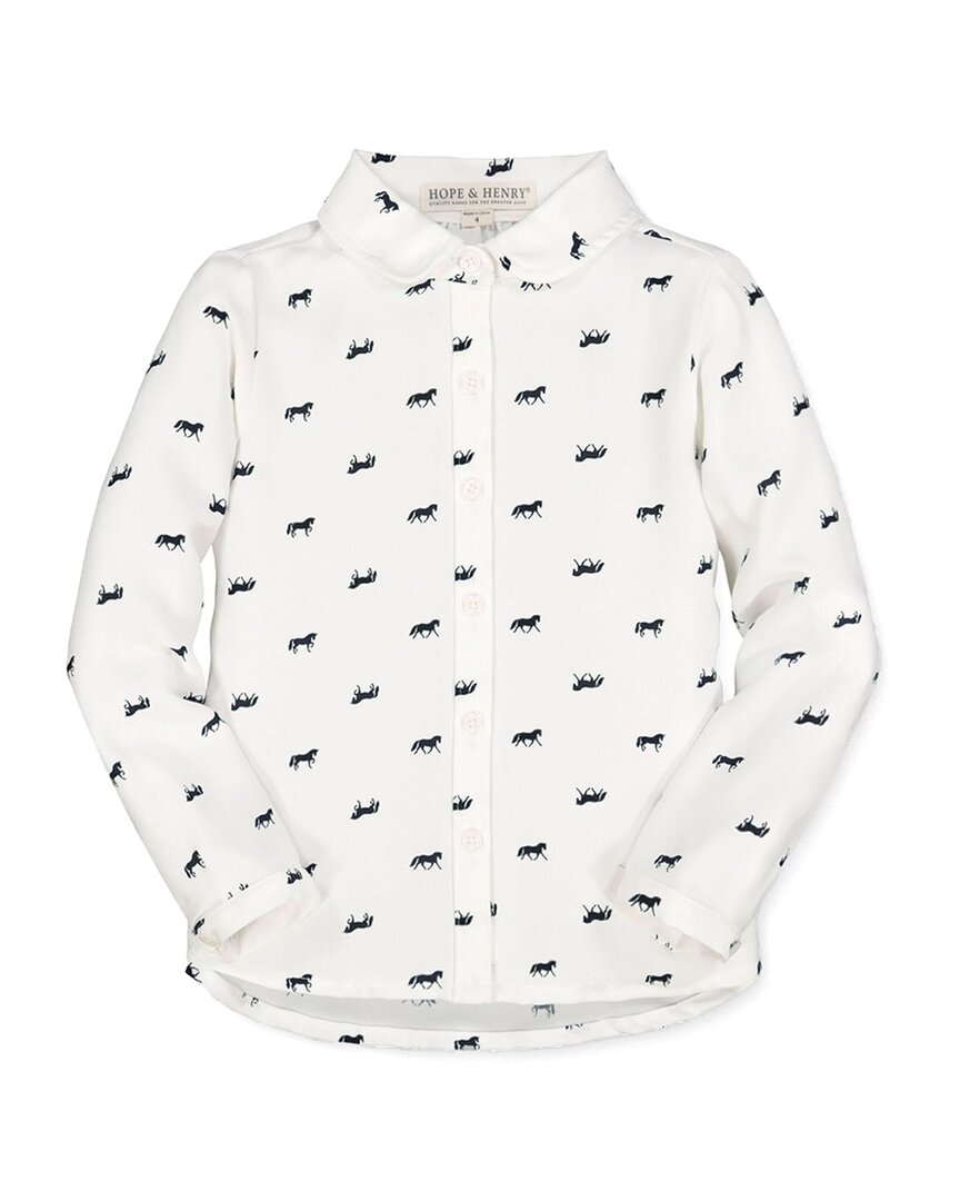 

Хлопковая рубашка с конским принтом и воротником Питер Пэн HOPE & HENRY, белый