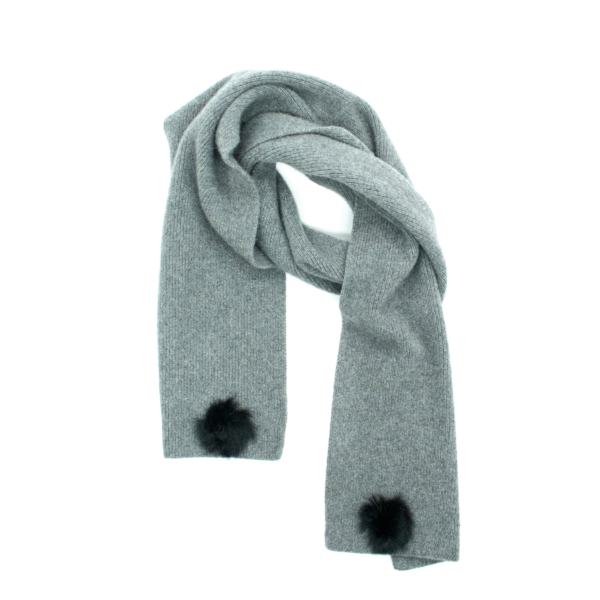 

КАШЕМИРОВЫЙ ШАРФ С ПОМПАНСАМИ Portolano, цвет medium grey/black