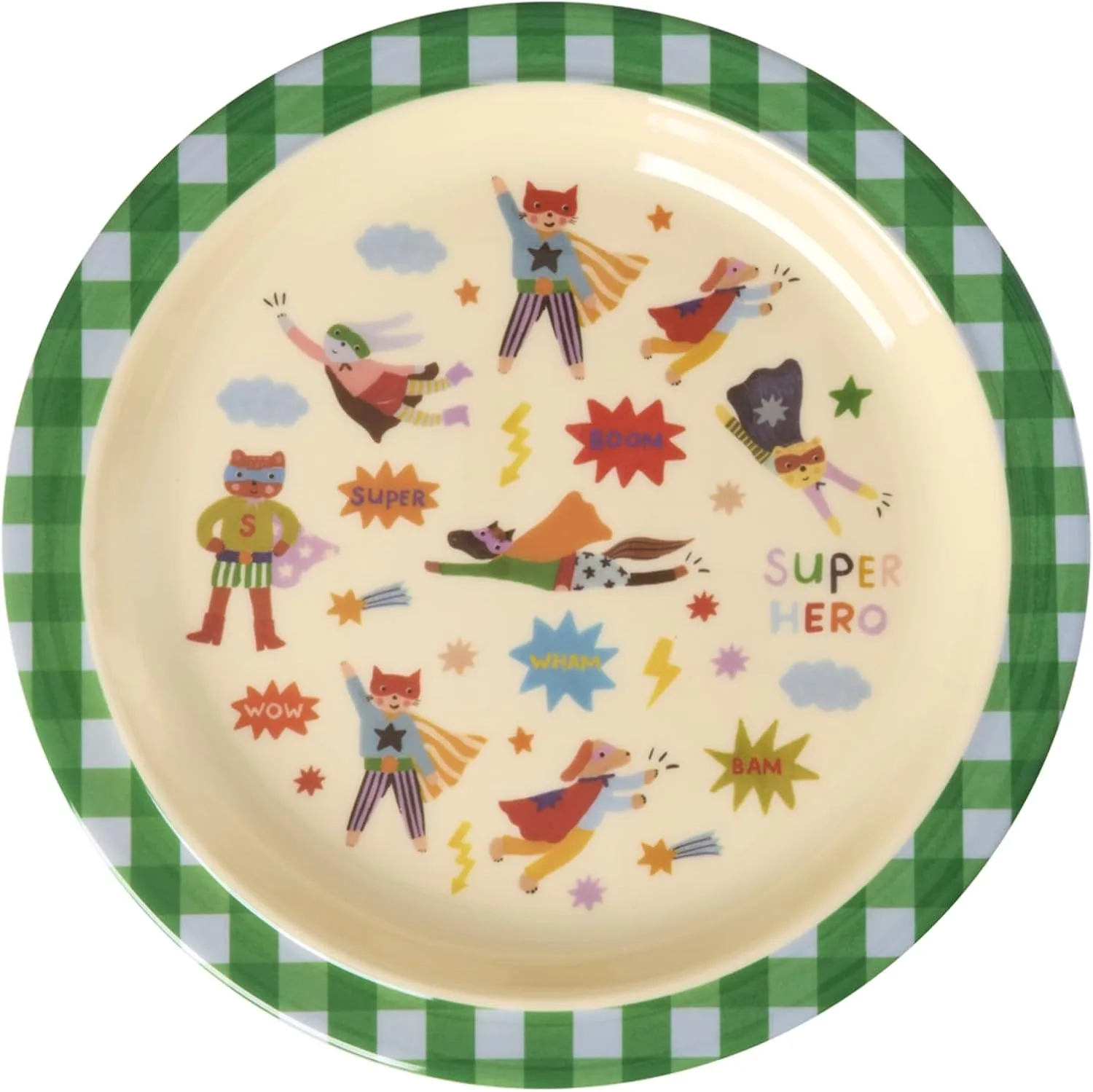 Детская меламиновая тарелка Rice Round Green Hero Print