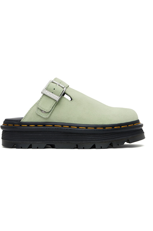 Зебзаг замшевые лоферы на платформе с открытой пяткой Dr. Martens, зеленый