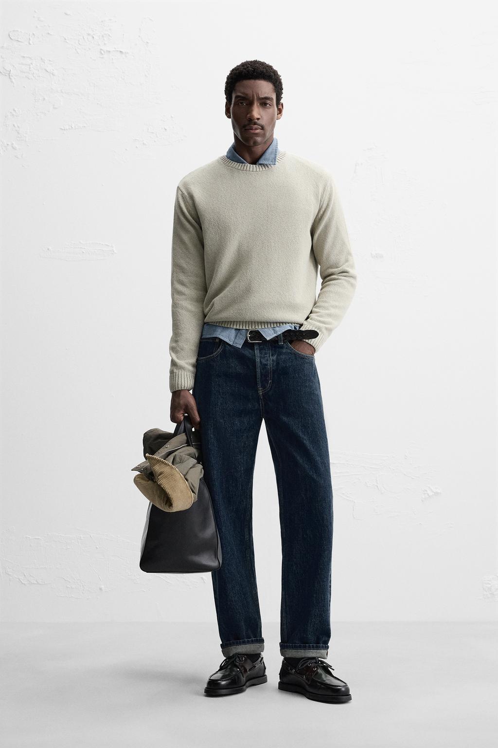 

Текстурированный хлопковый свитер ZARA, цвет Sea green