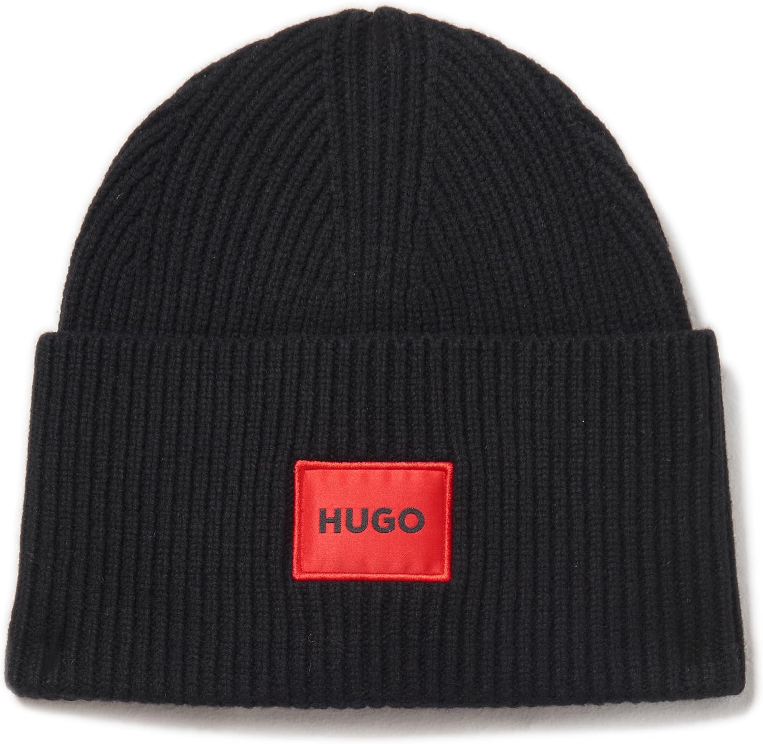 

Мужская вязаная шапка HUGO с логотипом в рубчик, Black Olive