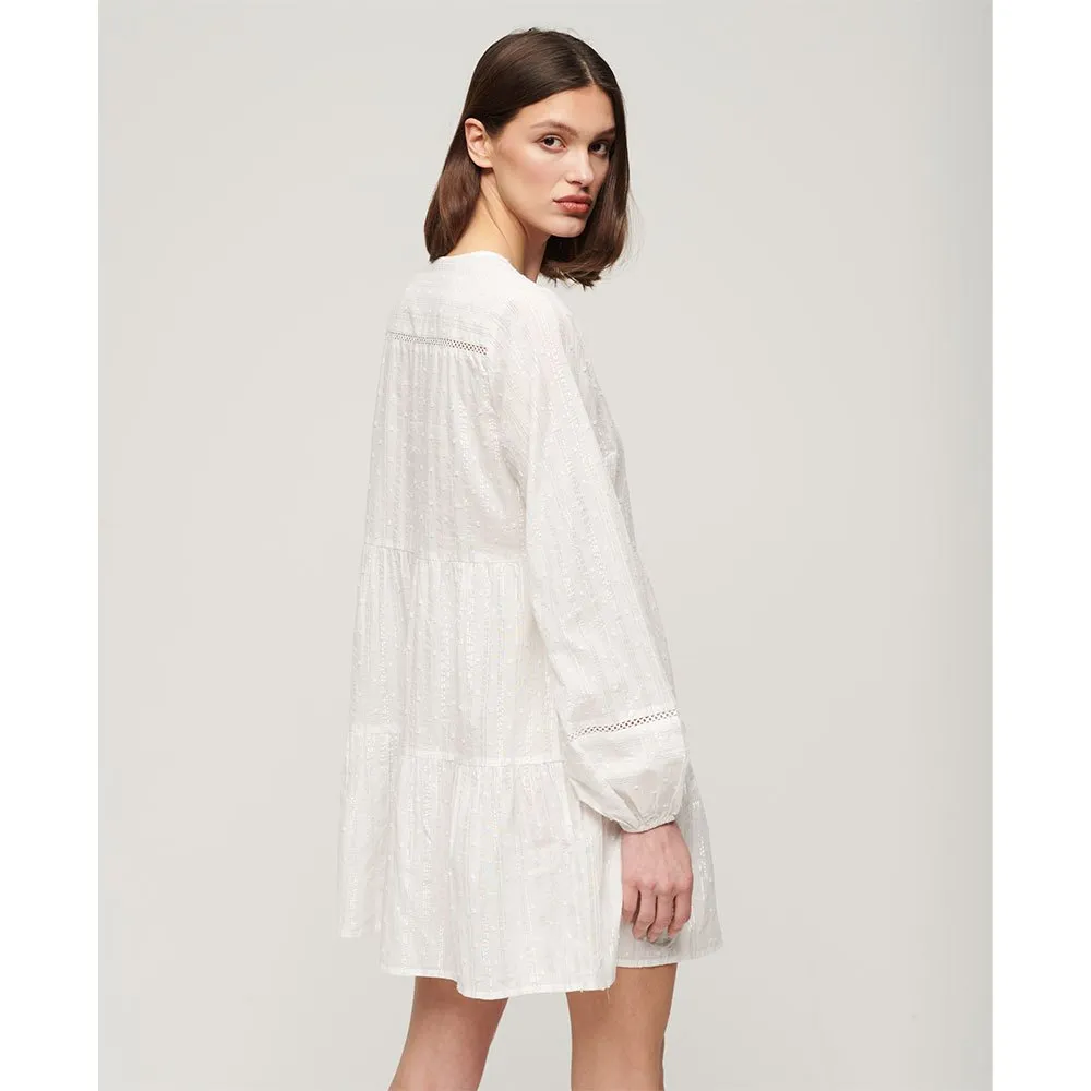 Рубашка с длинным рукавом Superdry Ibiza Tiered Lurex Mini, бежевый — фото 2
