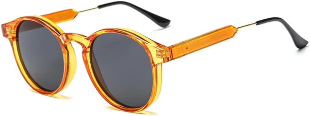 

Солнцезащитные очки для мужчин и женщин - защита UV400 - круглая серая оправа с цветными линзами, подходят для занятий спортом на открытом воздухе и вождения DSVIGF, Orange-grey