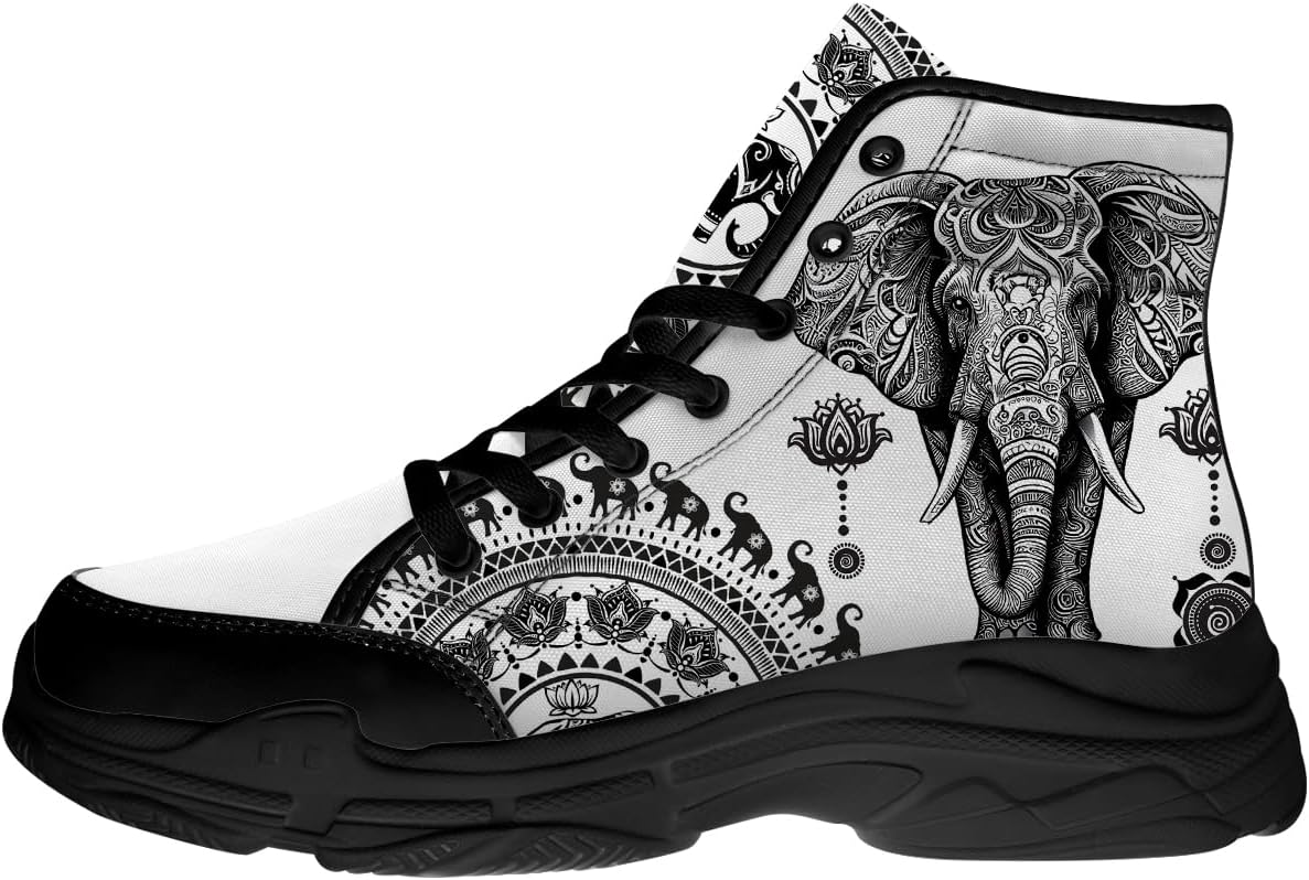 

Кеды Quorax Elephant для женщин и мужчин Mandala высокие тканевые туфли Подарки для нее и для него, белый/черный