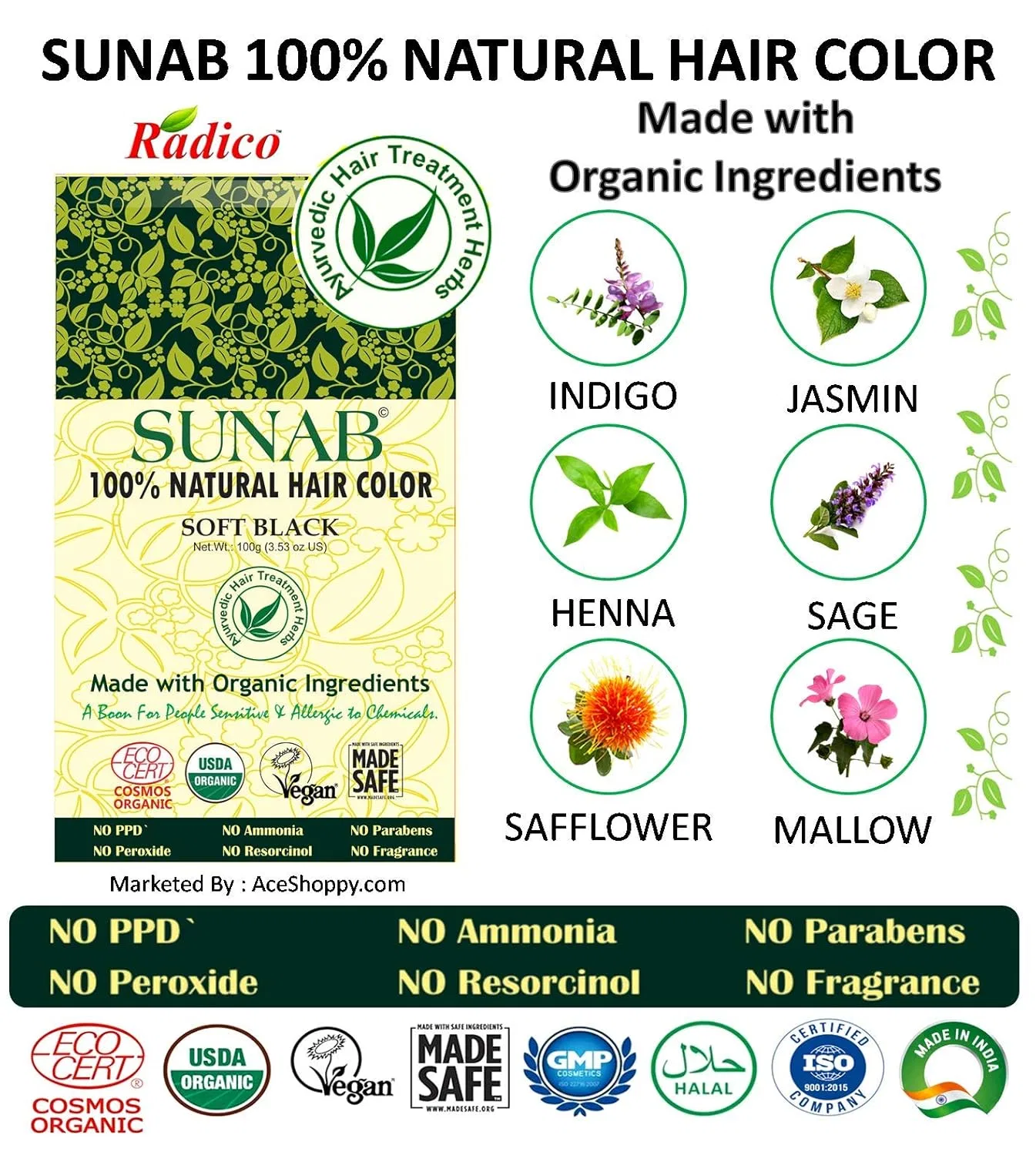 100% натуральная органическая краска для волос Sunab Soft Black от Radico Radico — фото 2