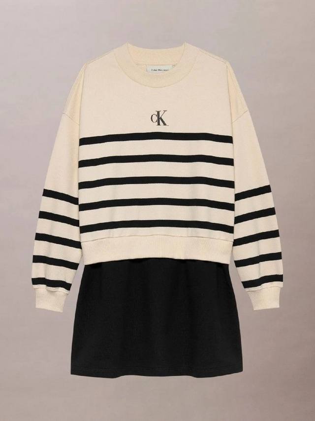 

Детское хлопковое платье-свитшот в полоску Calvin Klein, White/Black