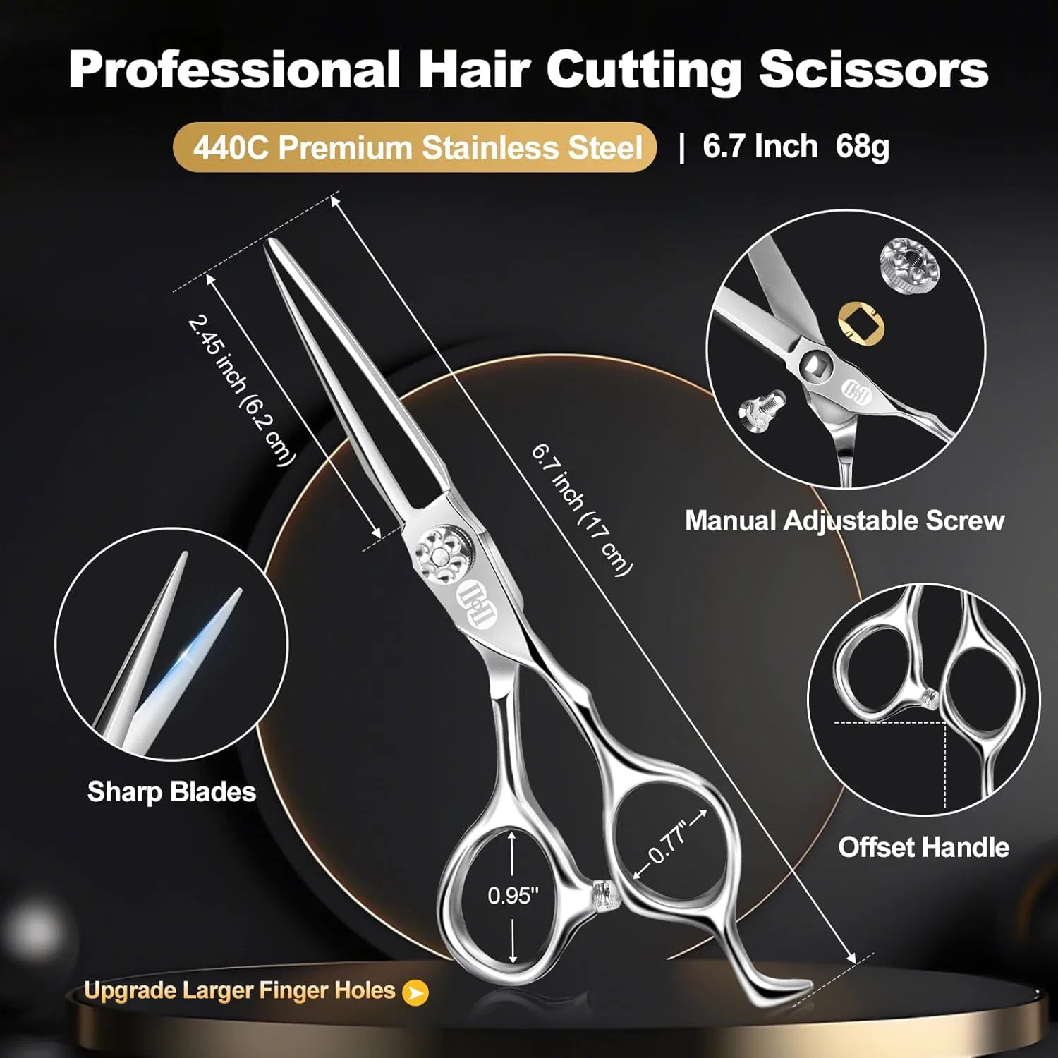 Набор профессиональных парикмахерских ножниц 6.7 дюймов от CIICII Ciicii, Silver Hairdressing Scissors — фото 2