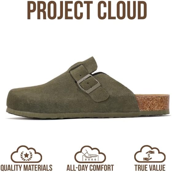 Мужские сабо Project Cloud - 100 натуральная кожа полного слоя, сабо с мемори-пеной для мужчин, поддержка свода стопы, пробковая стелька, противоскользящая подошва (Brooklyn), оливковый — фото 3