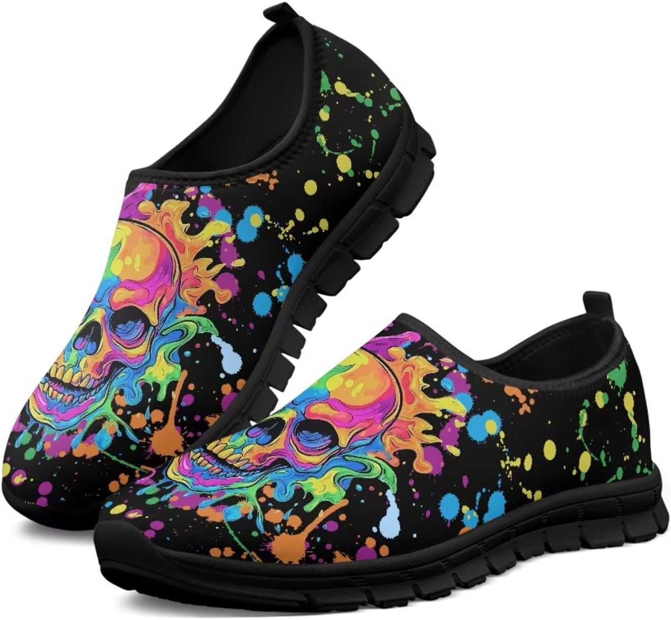 

Мокасины с принтом черепа Hsaiyjsp для мужчин и женщин, кроссовки без шнурков, дышащие обувь для бега и ходьбы, Cartoon Ink Skeleton