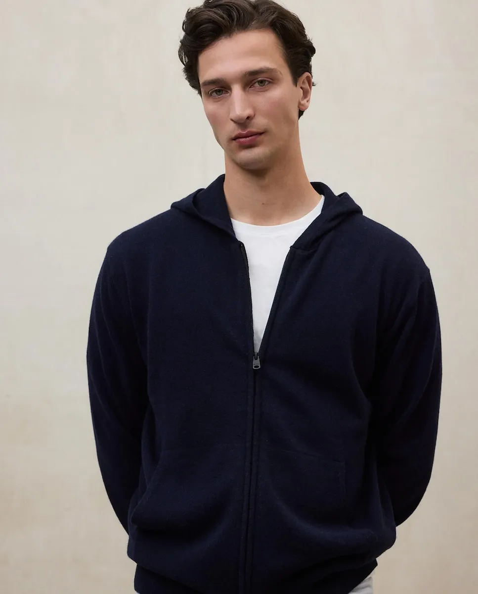 

Мужская тонкая вязаная куртка с капюшоном и застежкой-молнией Ecoalf, темно-синий