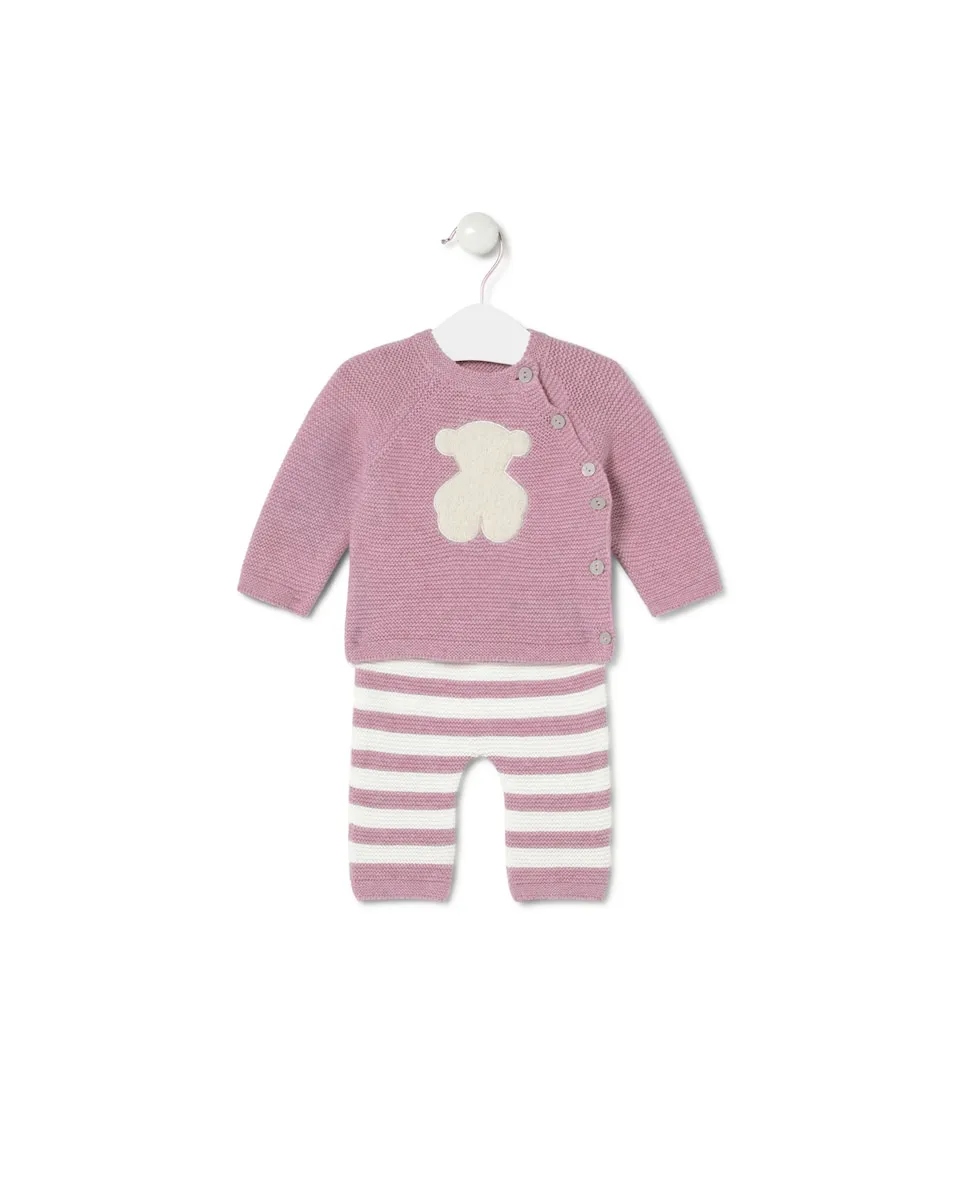 

Комплект для малыша из гладкого органического хлопка и вязаного трикотажа в полоску Tous, розовый/белый