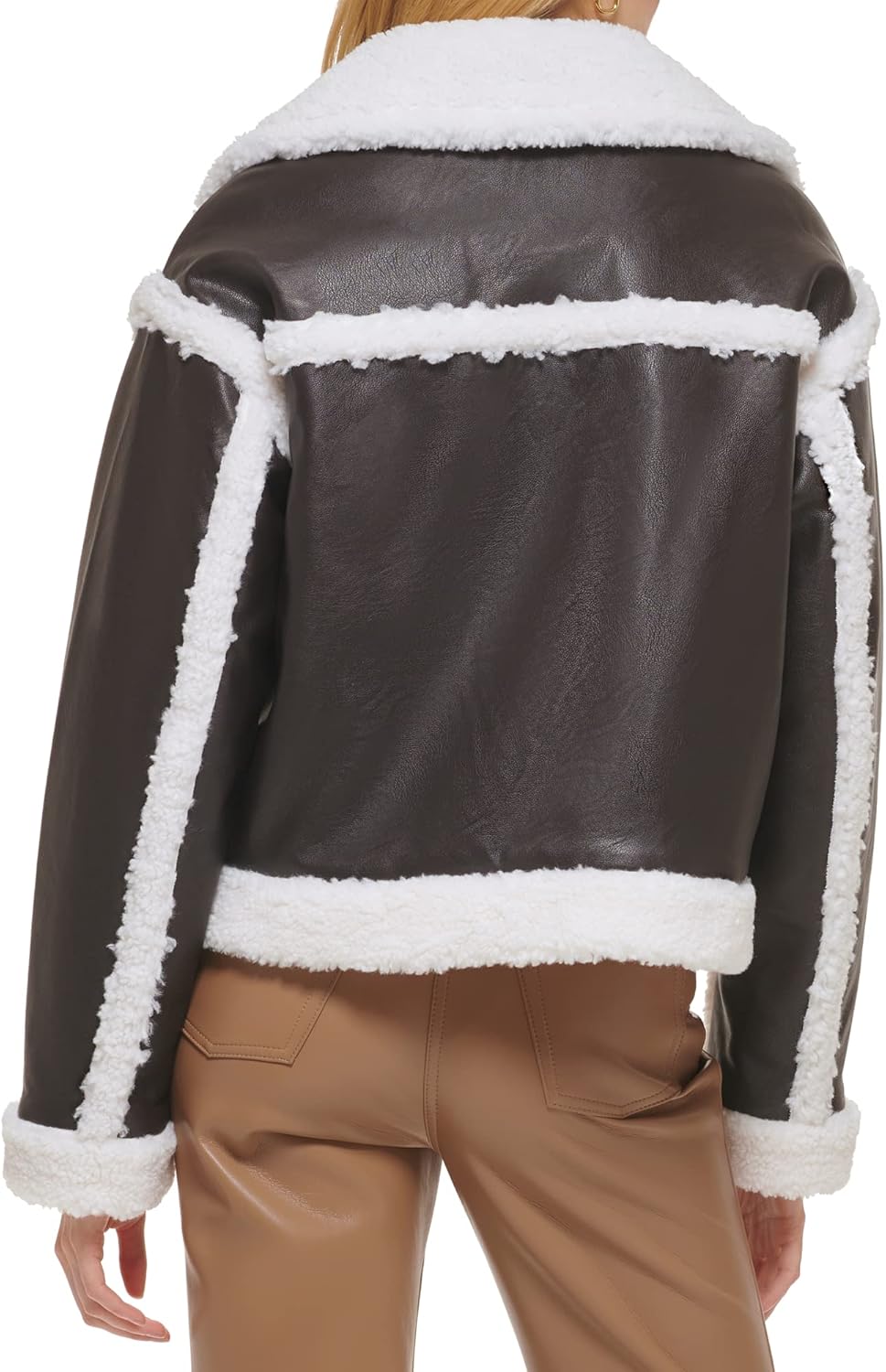 Женская укороченная байкерская куртка Levi's с подкладкой из шерпы, Brown/White — фото 2