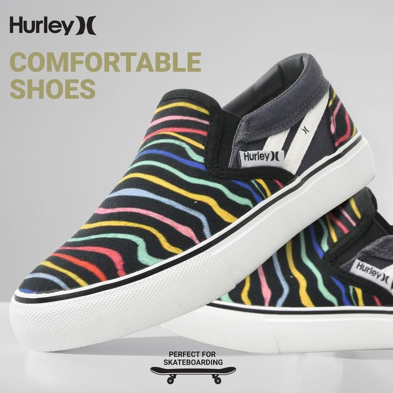 Детские слипоны Hurley из холщовой ткани - низкие кеды для скейтбординга для детей, спортивная обувь для мальчиков и девочек, повседневные кроссовки, серый — фото 3