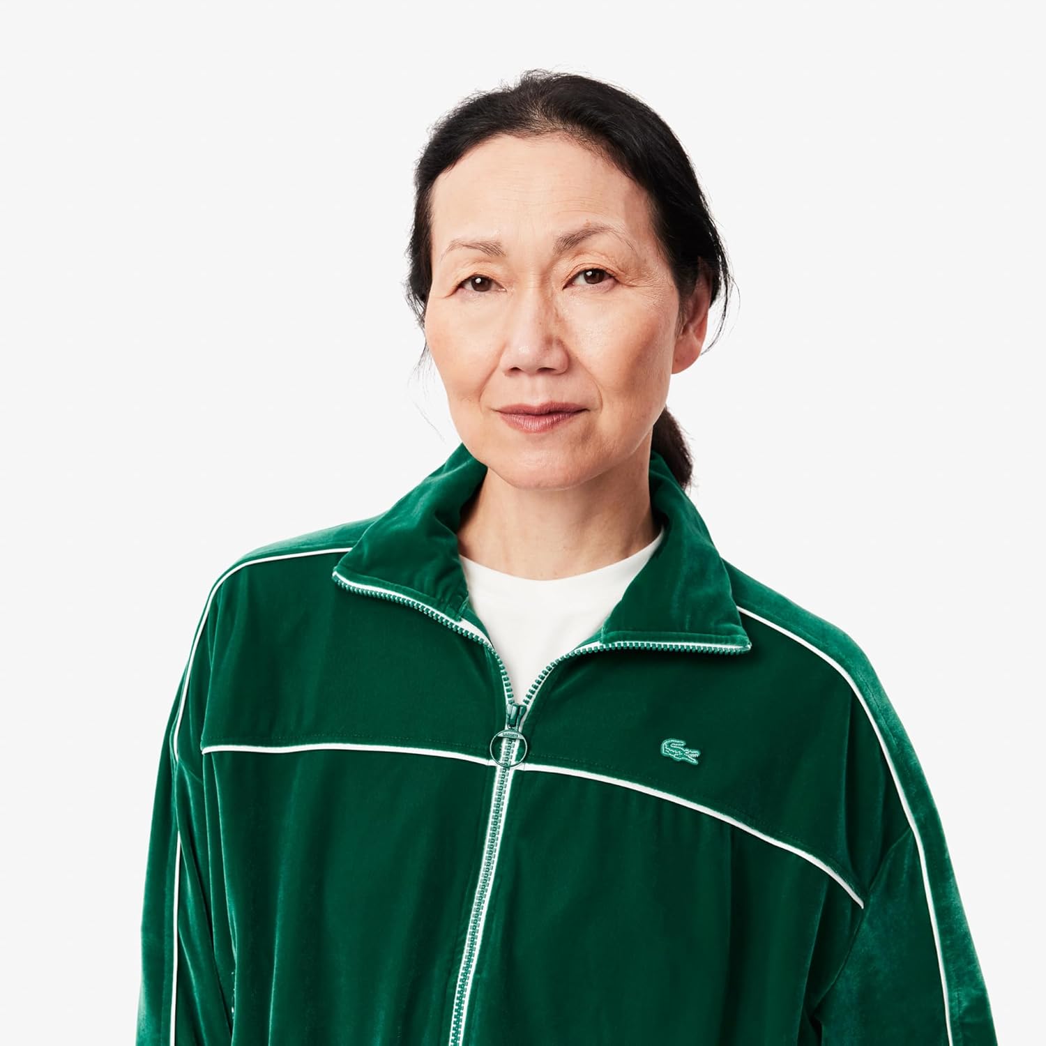 Толстовка Lacoste женская оверсайз на молнии, вельвет, зеленый — фото 2