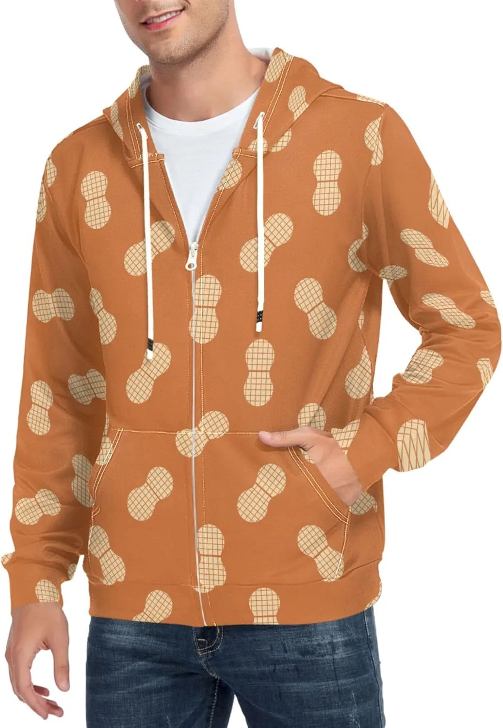 

Мужская толстовка с полной молнией в арахисовом узоре, с длинными рукавами и карманом CUPADA