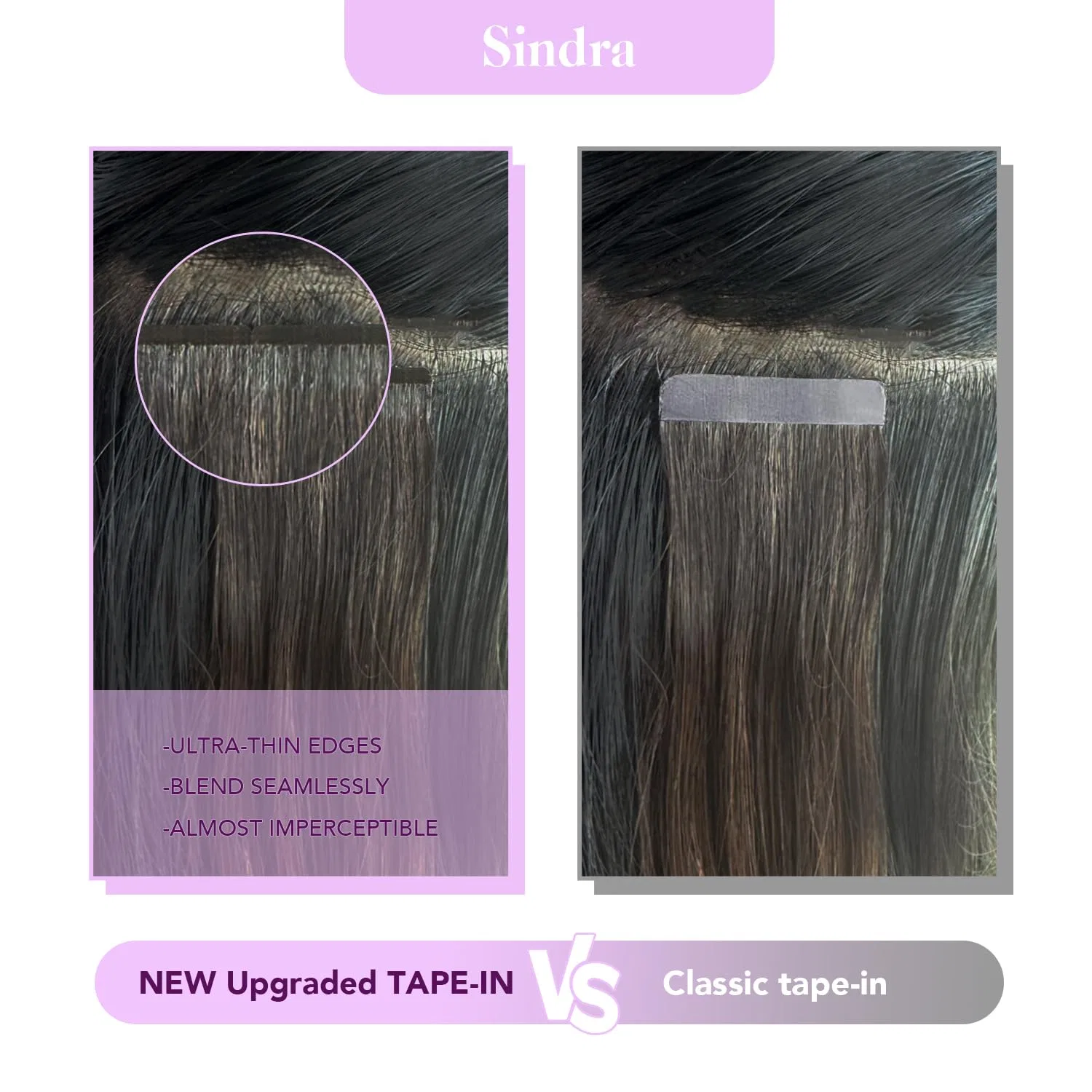 Наращивание волос на лентах «Tape-In Real Hair Extensions» 40 см, натуральный черный-темно-коричневый омбре, 20 шт., 50 г от Sindra Sindra, #1Bt4 Natural Black To Dark Brown — фото 3