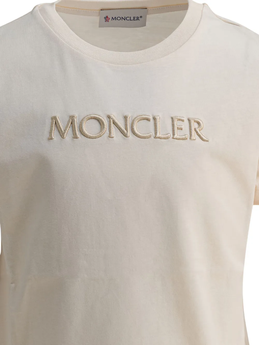 Хлопковая футболка с вышитым логотипом Moncler Enfant, нейтральный — фото 4