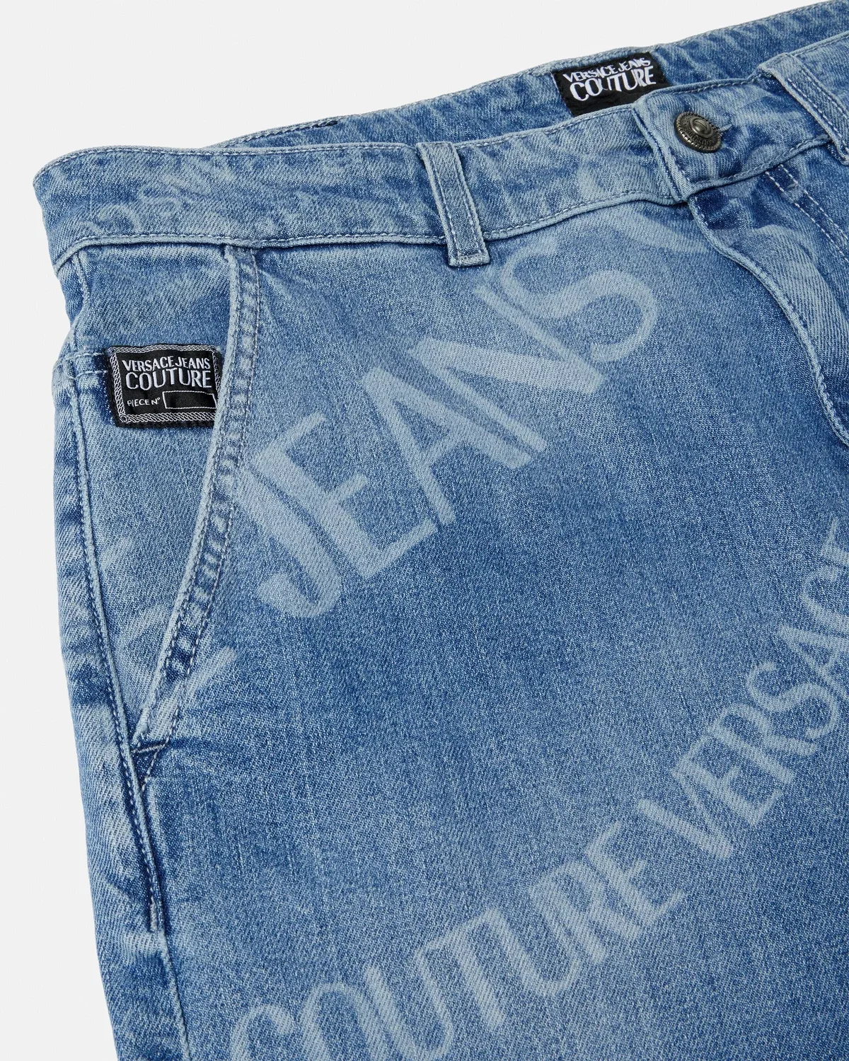 Джинсы свободного кроя с лазерным рисунком VERSACE, синий — фото 2