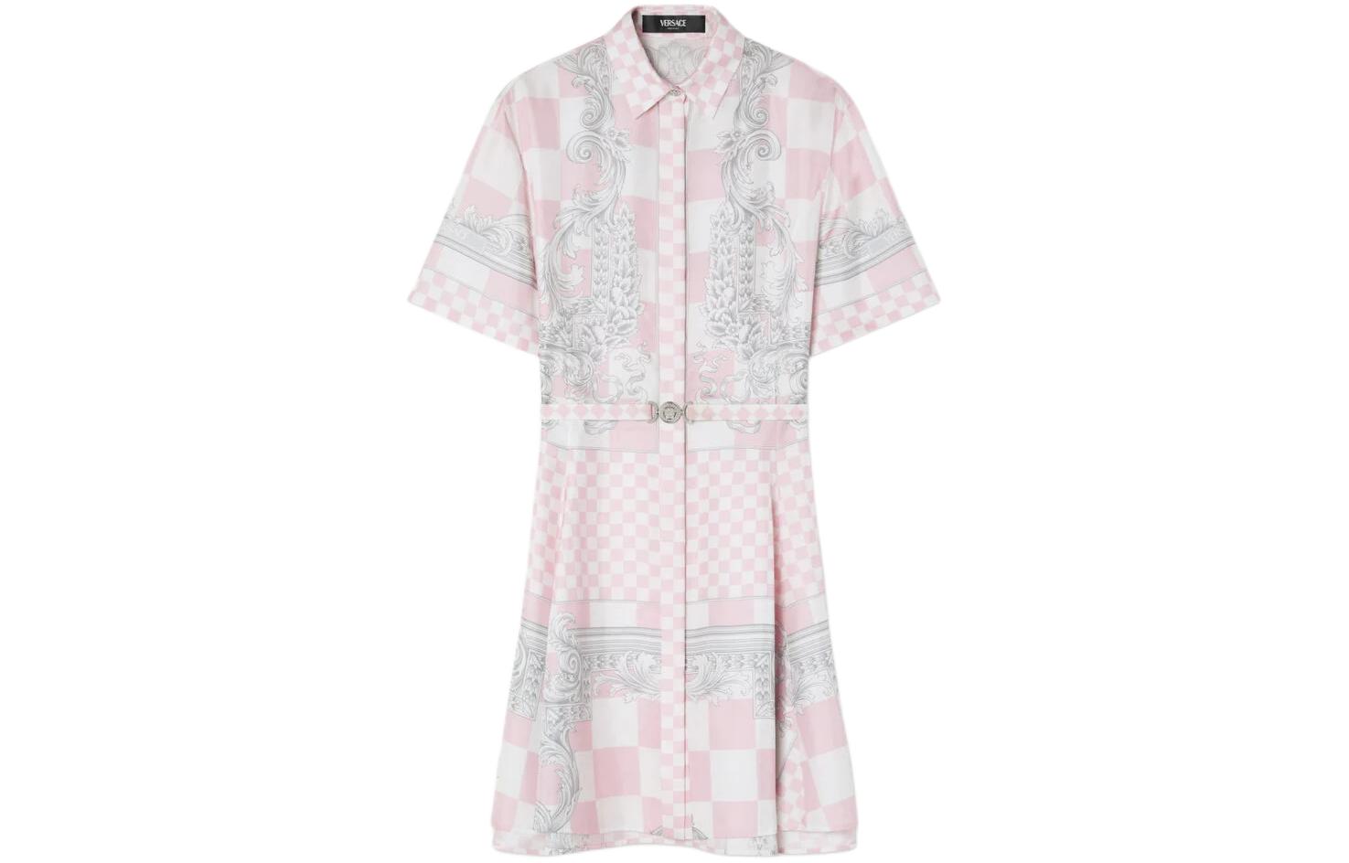 

Барокко-принт платье-рубашка с поясом VERSACE, розовый
