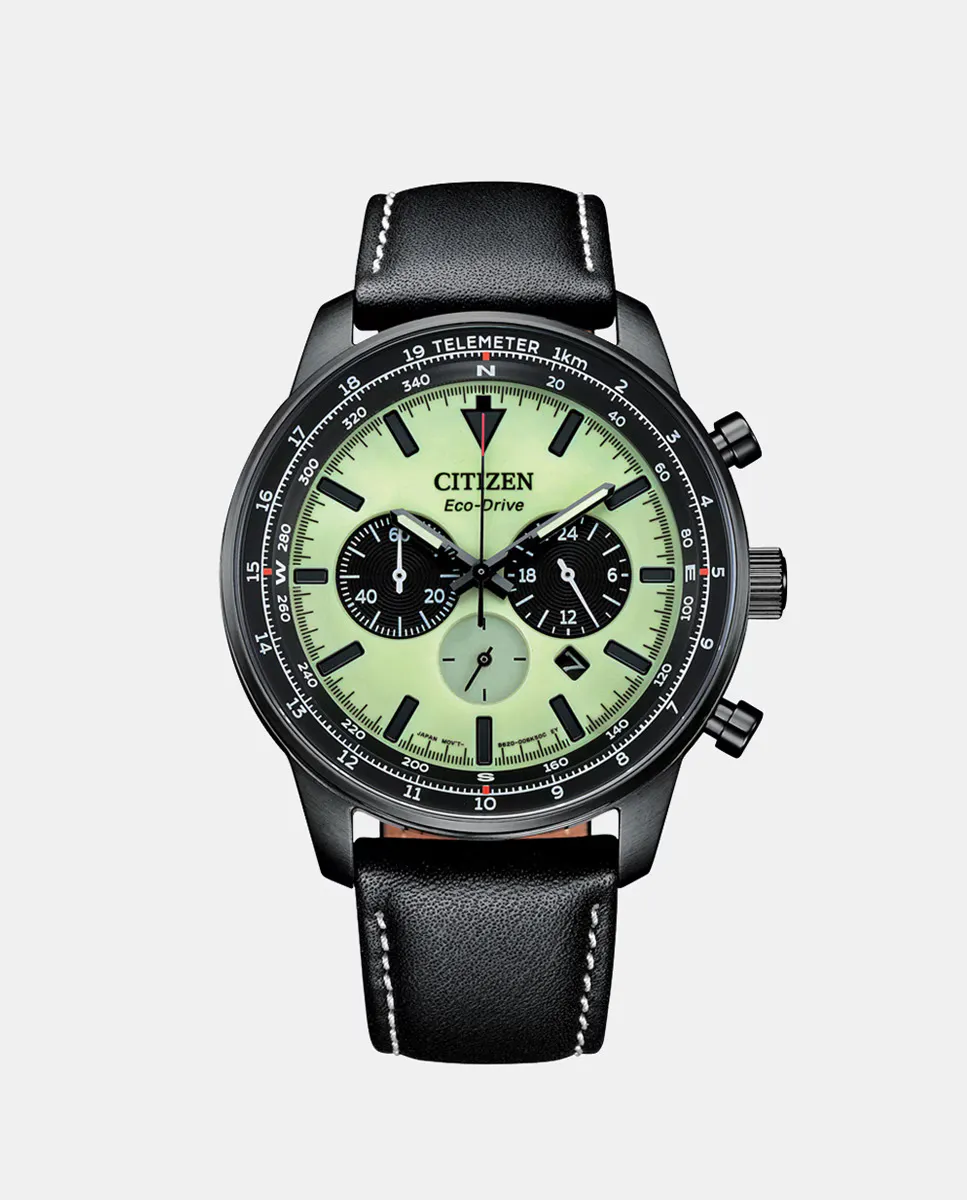 

OF2024 CA4505-21X Кожаные мужские часы Eco-Drive Citizen, черный