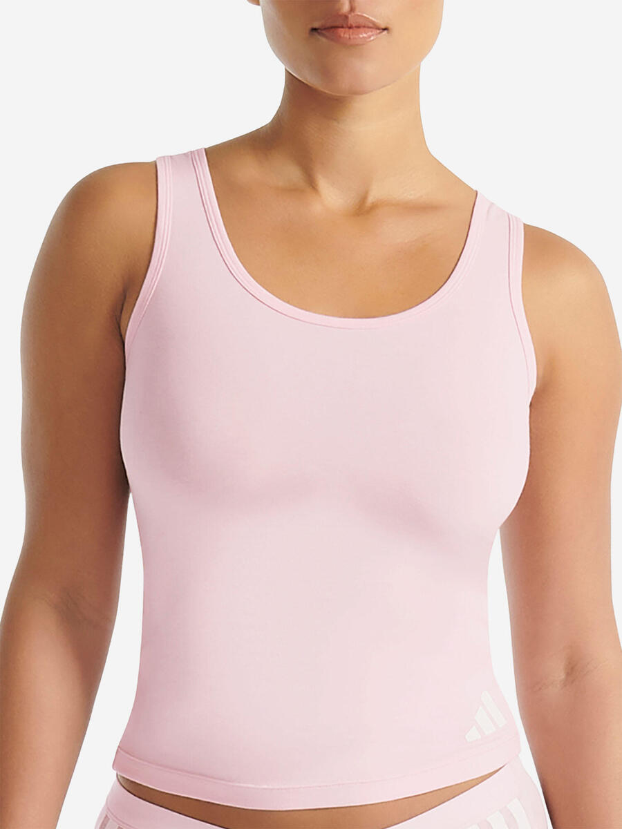ADIDAS Дышащая женская майка-топ Sport Active Essentials Cotton 3 Stripes розового цвета — фото 2