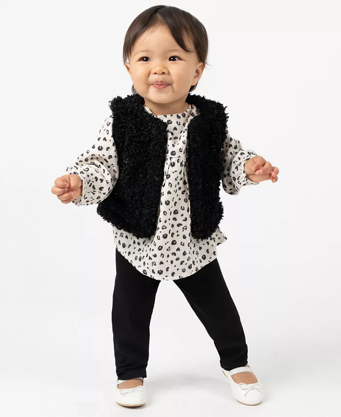 

Детский набор для девочек из 3 предметов: жилет, блузка с длинным рукавом в цветочном принте и леггинсы Rare Editions, черный