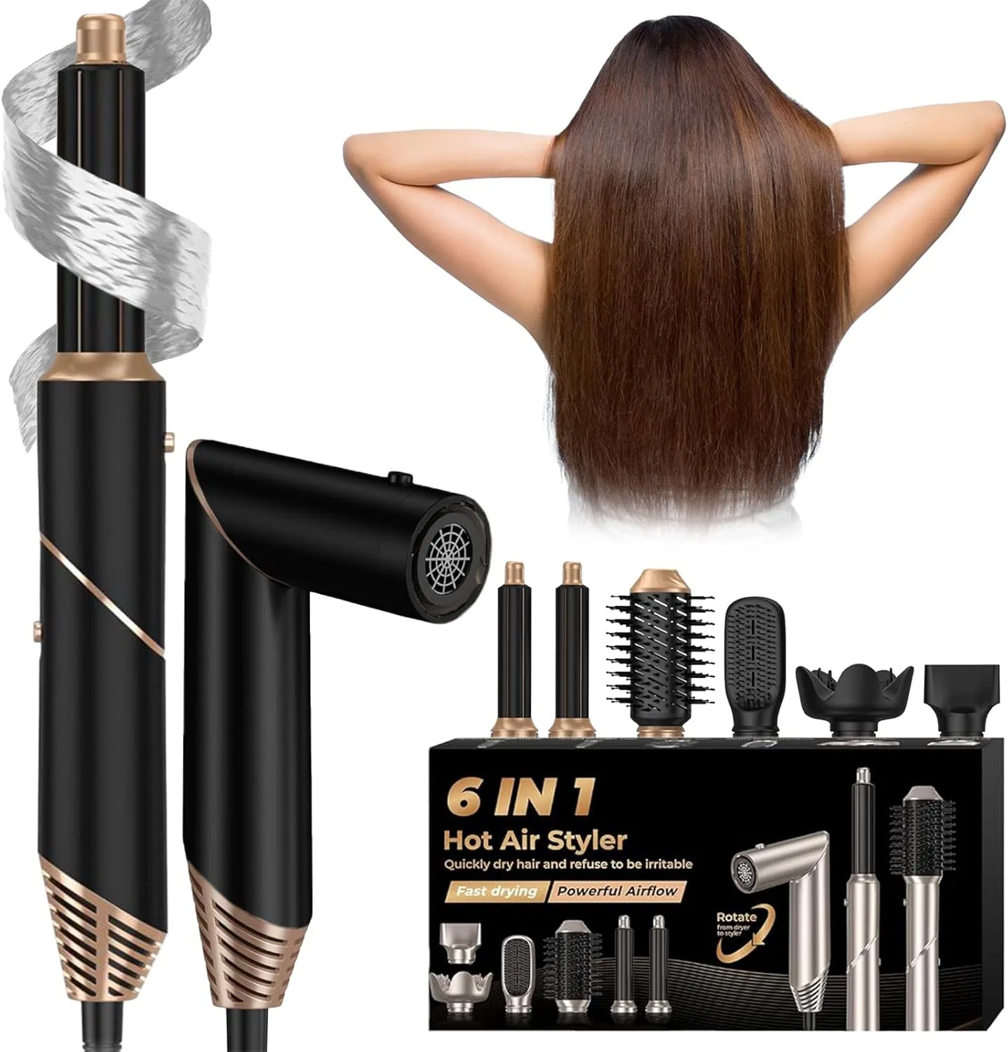 Набор для укладки волос Airstyler 6-в-1, складная расческа с горячим воздухом Agrdeed