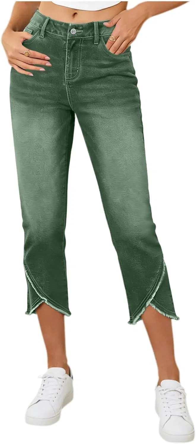 Джинсы женские капри с карманами, Army Green