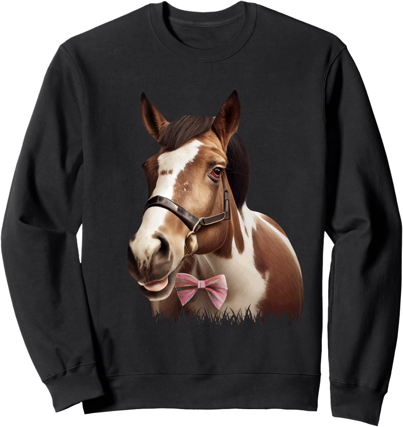 

Толстовка с изображением лошади в галстуке-бабочке в забавном анималистическом стиле Equestrian Humor Horse Lover Style Smile, черный