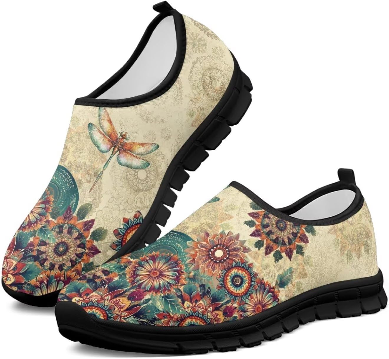 

Женские спортивные кроссовки без шнурков, дышащие, для ходьбы, бега, тенниса, тренировок, с нескользящей подошвой, широкая полнота, размер 5.5-13.5 Chririnla, Ethnic Dragonfly