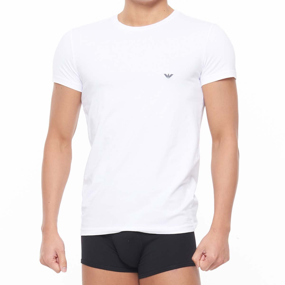 Мужская футболка Emporio Armani из эластичного хлопка с круглым вырезом и короткими рукавами, европейский размер. Emporio Armani, 90. White
