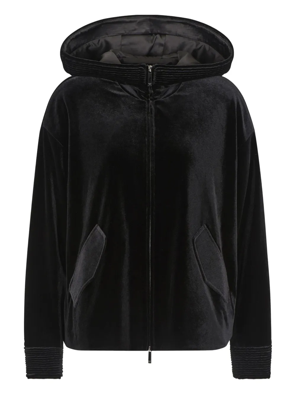 

Бархатное худи на молнии Emporio Armani, черный