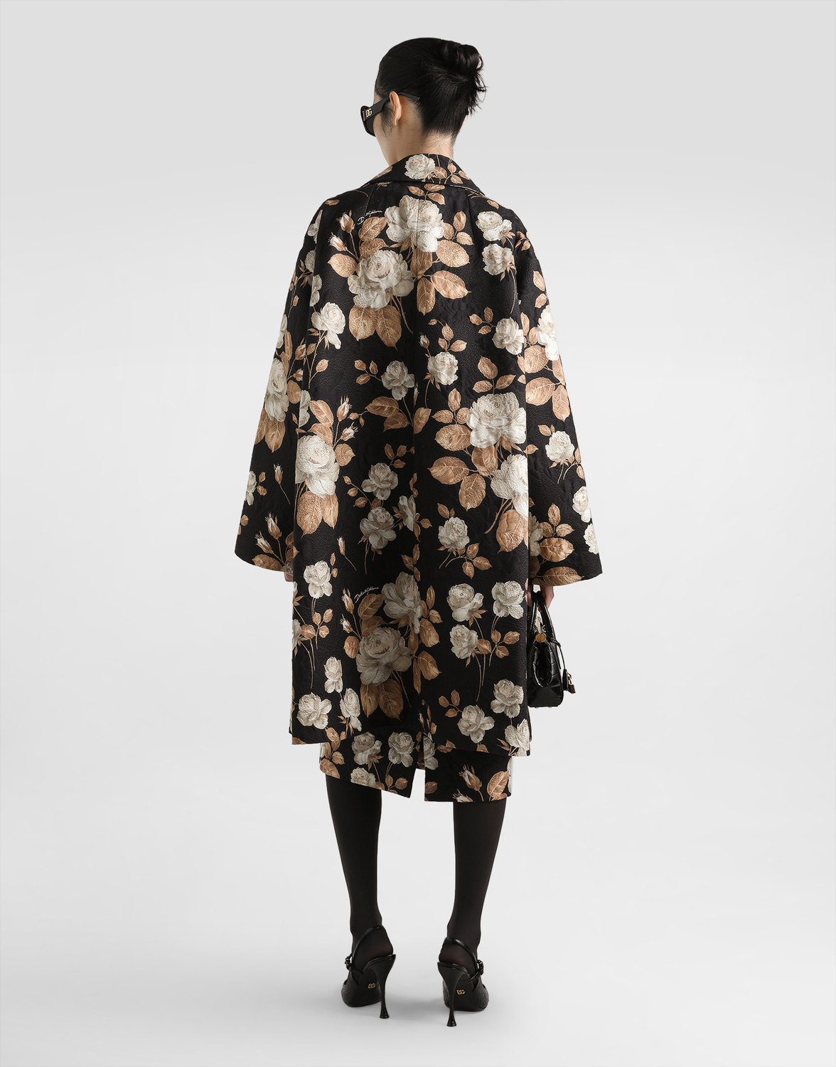 Винтажное однобортное пальто с принтом роз Dolce & Gabbana, принт — фото 3