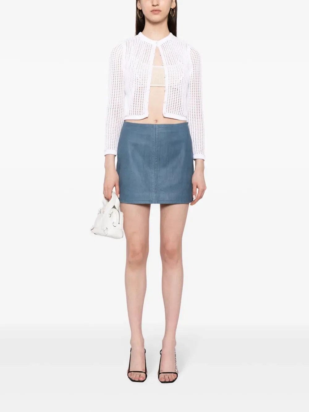 Укороченный кардиган ажурной вязки Alexander Wang, белый — фото 2
